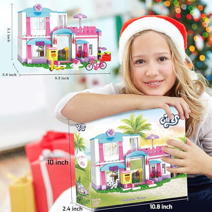 BRICK STORY Dream Girls Friends House Building Sets Beach House for Girls 319 PCS Seaside Villa with Swing Sun Lounger Building Kit Play Set Toys for Kids Aged 6-12