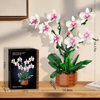 Orchid Building Blocks Set with LED Light – DIY Artificial Flower Kit for Home Decoration, for Adults and Kids 6-14,Ideal for Christmas,Birthdays,and Special Occasions,729-Piece