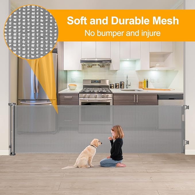 140 Inch Outdoor Retractable Gate for Dogs Extra Wide Baby Gate Retractable Dog Gates for Doorway Extra Wide Dog Gate for Large Openings Extra Wide Pet Gate for Stair Retractable Baby Gates for Stairs