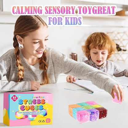 24 Pack Slow Rising Ice Cube Squishy Stress Balls，Stress Cube for Adults Kids , Sensory Fidget Toy for Anxiety Relief, Square Squeeze Toy for Classroom Prizes, Mini Nice Cube Squishy for Party Favors