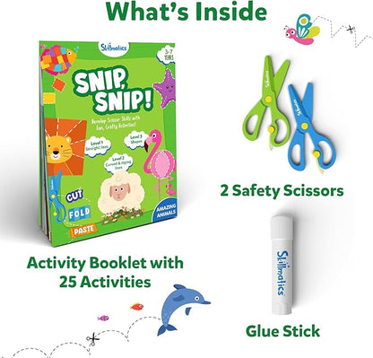Skillmatics Art & Craft Activity Kit - Snip, Snip Animals, Develop Scissor Skills, Child Safe, TikTok Viral Sensation, Fun & Creative, Gifts for Girls & Boys Ages 3, 4, 5, 6, 7