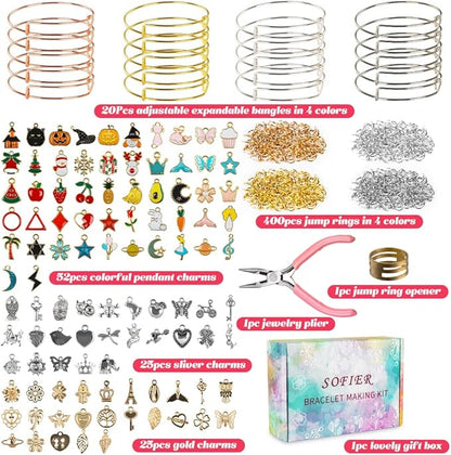 Sofier Bangles Bracelet Making Kit DIY Jewelry Making Kit and Supplies Expandable Charm Bracelets Gift Box Toy Art Craft Gift for Girl Teen Women Adult Halloween Christmas Party