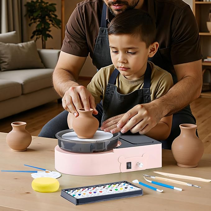 VEVOR Pottery Wheel for Kids Adults and Beginners - Complete Pottery Kit with 6" Turntable with Two-Way Rotation, Air Clay Art Supplies Sculpting Tools for Girls Birthday Christmas Craft Gifts, Pink
