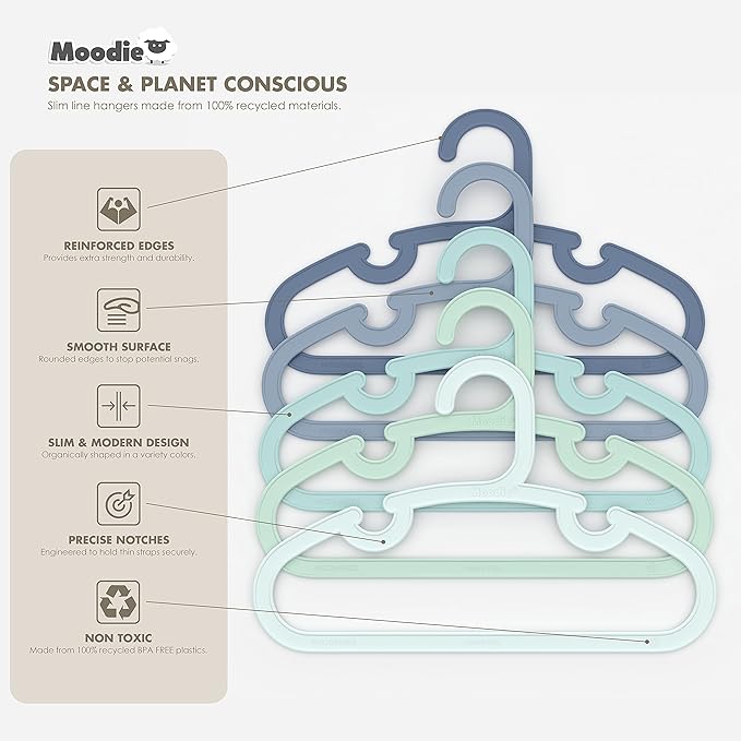 Recycled Plastic Kids Hangers | 13.5" Heavy Duty Kids Clothes Hangers | Bulk Pack Childrens Hangers, Large Child Hangers | Toddler Hangers (2-12yrs | 50 Pack, Blue)