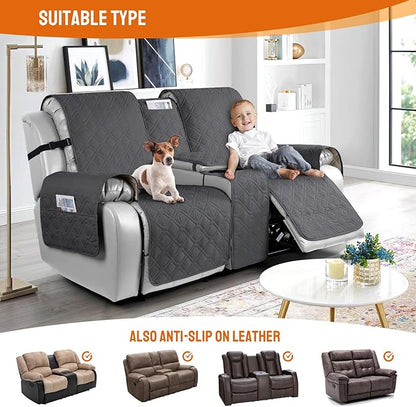 VANSOFY Loveseat Recliner Cover with Console 100% Waterproof Sofa Slipcovers Non-Slip Reclining Couch Cover Split Sofa Covers Furniture Protector for Pets, Dogs(Charcoal Gray)