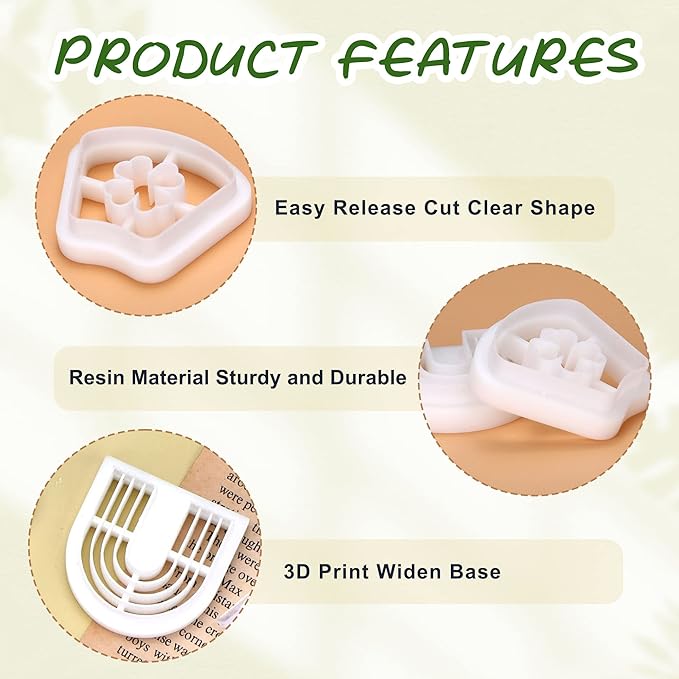 Puocaon St. Patrick's Hat Clay Cutters - Polymer Clay Cutters for Earrings Making, Lucky Horseshoe & Clover Set