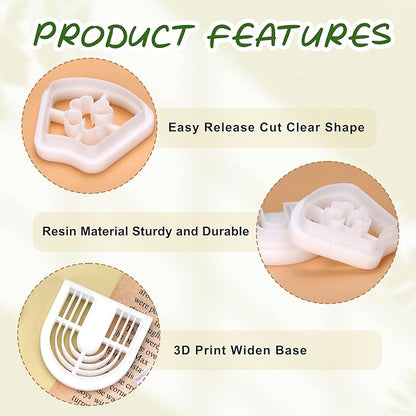 Puocaon St. Patrick's Hat Clay Cutters - Polymer Clay Cutters for Earrings Making, Lucky Horseshoe & Clover Set
