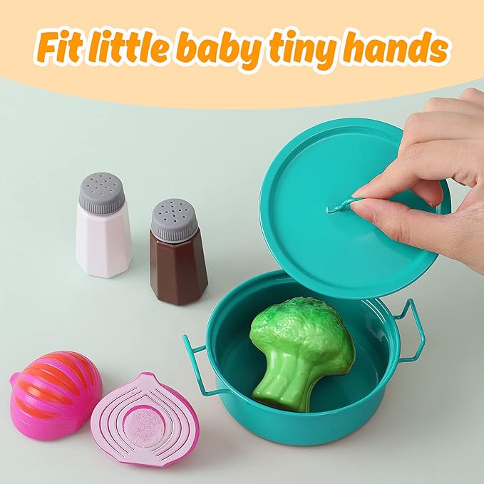 Kids Play Kitchen Toy Accessories Set Toddler Cooking Playset Colorful Stainless Steel Pots and Pans Birthday Gifts for 3+ Girls Boys (Green)