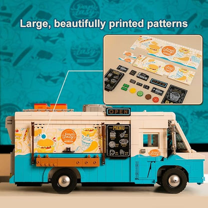 Nostalgic Food Truck Building Set-Camper Vehicles Construction Building Bricks Set Retro Chevrolet P30 Step Van Building Kit for Teens and Adults,Collection Model Building Blocks Set Toys