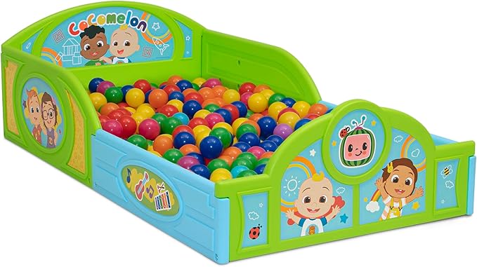 Delta Children - CoComelon 4-Piece Toddler Room-in-a-Box Set – Includes Sleep and Play Toddler Bed, Table, 1 Chair and Toy Box, Green