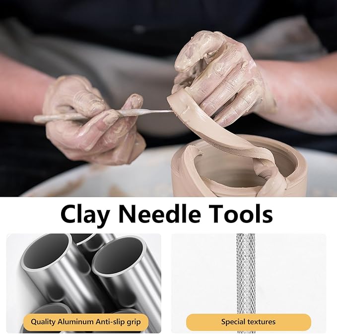 Polymer Clay Cutter Tools, Acrylic Roller Pin, 5 Pieces Flexible Clay Cutters, Ceramic Cutters Slicer Kit Clear Rectangle Sheet Press Board Wire Texture Set Needle Detail Modelling Supplies