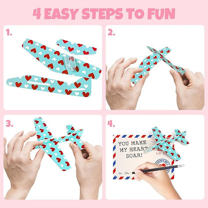 Valentines Day Cards for Kids - 28 Pack Airplane Valentines Day Cards for Kids with Foam Airplanes, Valentines Gifts, Perfect School and Classroom Valentines Day Exchange Gifts