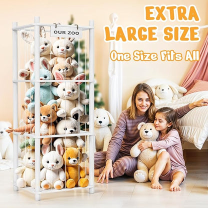 Woodure Stuffed Animal Storage & Organizer, Wooden Cute Zoo Toy Holder for Toddler Rooms, Playrooms & Bedrooms（White）