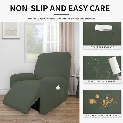 Easy-Going 100% Dual Waterproof Recliner Cover Stretch Soft Couch Cover for Dogs, Sofa Slipcover for Recliner Couch Leakproof Furniture Protector for Kids, Pets Grayish Green
