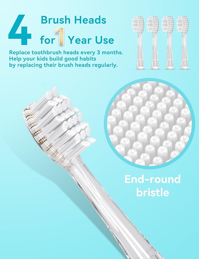 Seago Baby and Kids Electric Toothbrush Replacement Heads SG-923 for 977，513, 2139 - Pack of 4