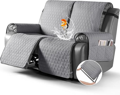 TAOCOCO 100% Waterproof Loveseat Recliner Cover-Recliner Cover with Non-Slip Granule, Recliner Chair Covers with Elastic Band,Washable Recliner Chair/Protector for Pets(Light Gray, 2 Seater)