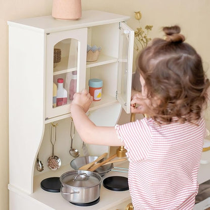 Tiny Land Play Kitchen for Kids, Wooden Play Kitchen with Toy Storage System, Toy Kitchen Set with Plenty of Play Features, Kids Play Kitchen Designed, Gift for Ages 3+