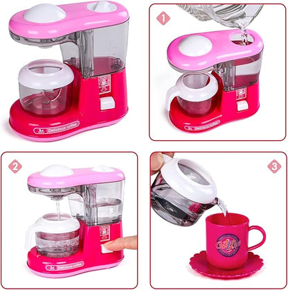Kitchen Appliances Toy,Kids Kitchen Pretend Accessories Play Set,Coffee Maker Machine,Blender,Mixer and Kettle with Realistic Light and Sounds,Play Kitchen Set for Kids Boys Girls