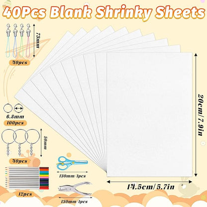 Gushu 235 Pcs Shrinky Plastic Sheets Keychain Kit, 40 Pcs Shrinky Paper Sheets, Hole Punch, Pencils, Keychains, Accessories for DIY Crafts, Creative Handprint Art for Teens & Adults