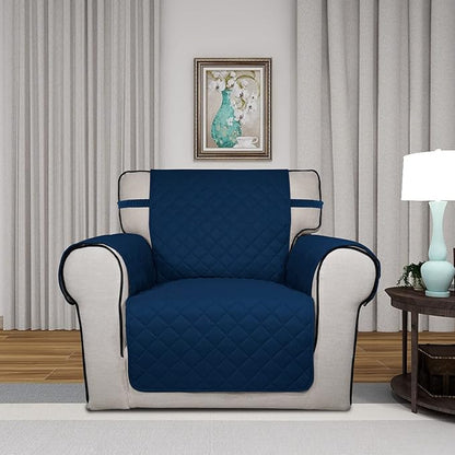 PureFit Reversible Quilted Sofa Cover, Water Resistant Slipcover Furniture Protector, Washable Couch Cover with Non Slip and Elastic Straps for Kids, Pets (Chair, Navy/Navy)