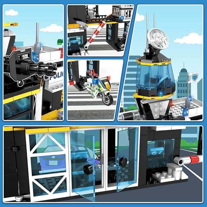 HOGOKIDS City Police Station Building Set - 1261 PCS Police Building Blocks Toys with Helicopter Motorcycle and 2 Cars, STEM Police Construction Playset for Kids Boys Girls Aged 8 9 10 11 12+