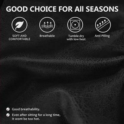 molasofa Recliner Chair Covers - 4 Pieces Leather Like Large Recliner Covers with Pocket Soft Non Slip Stretch Recliner Slipcover for Lazy Boy Recliner Chair Washable Furniture Protector (Black)