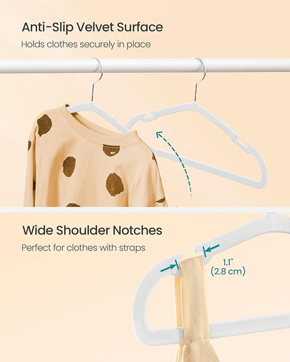 SONGMICS Baby Hangers 50 Pack, 11 x 6.9 Inches, Kids Hangers for Closet, Non-Slip Velvet Hangers, Childrens Hangers, Space-Saving Clothes Hangers, Wide Shoulder Notches, Cloud White UCRF037W01