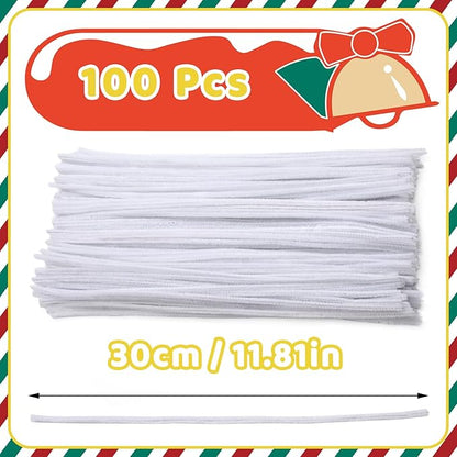 Pipe Cleaners, 100PCS Christmas Pipe Cleaners Craft Supplies, White Pipe Cleaners Bulk Fuzzy Sticks for DIY Art and Craft Projects Home Decoration