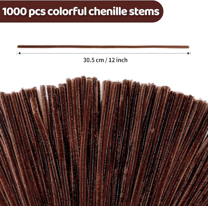 Eppingwin 1000pcs Pipe Cleaners, Dark Coffee Pipe Cleaners Craft Supplies, Brown Chenille Stems for DIY Arts Crafts Project(Brown)