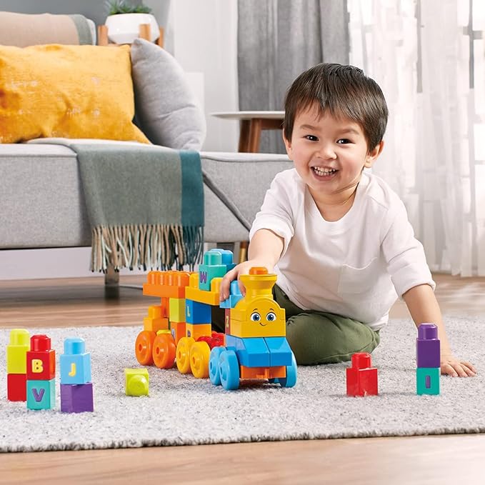 MEGA BLOKS First Builders Toddler Building Blocks Toy Set, ABC Musical Train with 50 Pieces, Music and Sounds, Ages 1+ Years