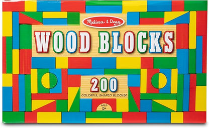 Melissa & Doug Wooden Building Block Set - 200 Blocks in 4 Colors and 9 Shapes