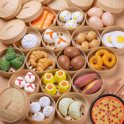Pretend Play Toy Food Kitchen Set, Asia Dim Sum Set for Kids, Tea Time Toys Sweet Treats Suitable for Café , Birthday for Boys Girls