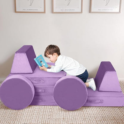MeMoreCool Modular Kids Couch, Purple 8-Piece Convertible Foam Sofa Play Set for Toddlers and Playroom