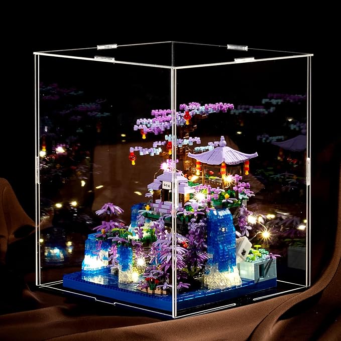 Peach Blossom Pond Japanese Architecture Building Blocks Set for Adults and Kids with Acrylic Display Cover, Micro Mini Bricks Cherry Blossom Tree House Building Kit 2500+PCS