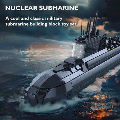 JMBricklayer Nuclear Submarine Building Sets - Military Submarine Toys with Lights, WW2 History Collectible Home Decor Battleship Construction Set, Army Toy Gifts for Boys Men Adults