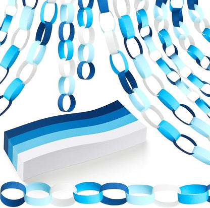 Lincia 600 Sheet Paper Chain Garland Strips 1x8 Inch with Double Sided Tape, DIY Construction Paper Chains for Birthday Wedding Holiday Party Decorations, Crafts Supplies (Blue Gradient)