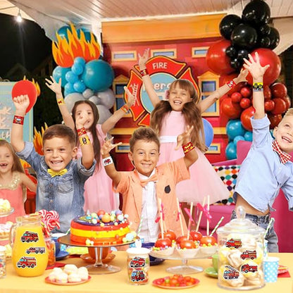 86PCS Fire Truck Party Favors 36PCS Fire Truck Slap Bracelets 50PCS Kids Fire Truck Stickers Firefighter Snap Bracelet for Kids Fire Truck Birthday Decorations Classroom Rewards Prizes