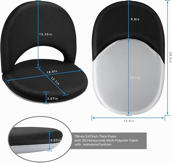 Nnewvante Floor Chair 42-Position Adjustable Floor Seating for Kids Adults with Back Support Folding Floor Seat Cushioned Recliner Meditation Washable Chaise Lounges, Black