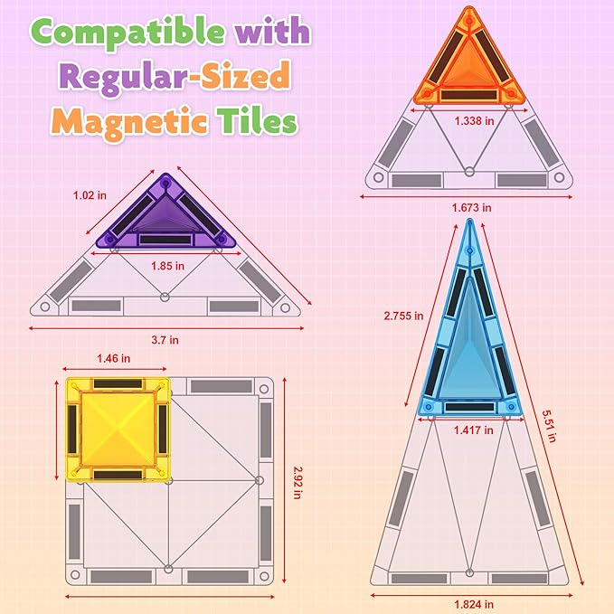 Mini Magnetic Tiles - 56 PCS Travel Magnetic Tiles with Tin, Micro Magnet Travel Toy for Kids Ages 3 4-8, STEM Educational Building Set Construction Toys, Boys Girls Toddlers Birthdays Gifts