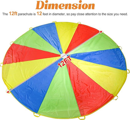 Sonyabecca Parachute, Play Parachute 10ft 12ft 16ft with 12 Handles 20ft 24ft with 16 Handles for Kids Cooperation Group Play