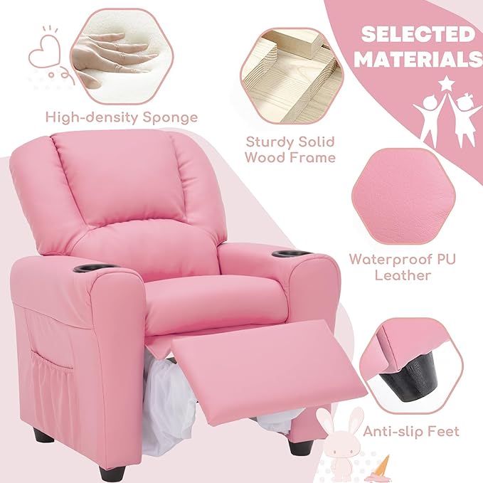 Candy Kids Reclining Chair Leather Recliner Sofa Toddler Youth Children Child Ages 1-6