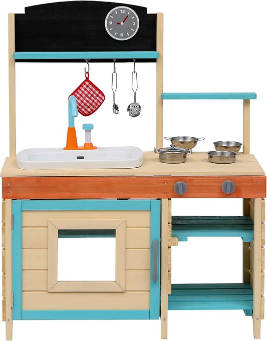 Mud Kitchen for Kids Outdoor - Kids Outdoor Play Kitchen Playset with Cookware Accessories - Perfect for Chef Pretend Play