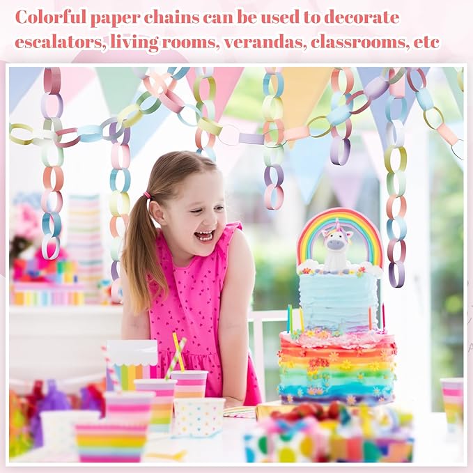 Lincia 600 Sheet Paper Chain Garland Strips 1x8 Inch with Double Sided Tape, DIY Construction Paper Chains for Birthday Wedding Holiday Party Decorations, Crafts Supplies (Macaron)