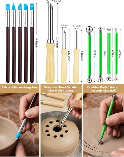 44Pcs Clay Sculpting Tools Kit, Ceramic Clay Ball Stylus Dot Painting Tools, Air Dry Clay Tools Set for Carving, Dotting, Embossing, Shaping, Molding, Pottery Crafts, Nail Art, Rhinestone, Rock