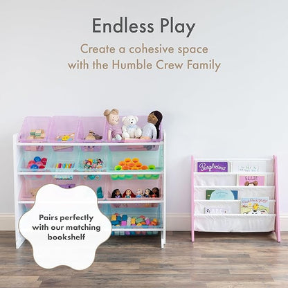Humble Crew Toy Storage Organizer with 16 Removable Storage Bins for Kids Playroom, 4-Tier Toddler Toy Organization and Storage, White/Purple/Pink/Blue