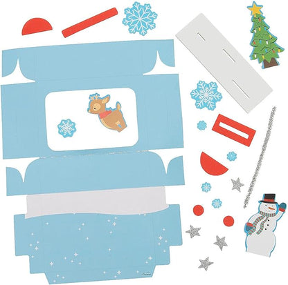 Jolly Multicolor 3D Groovy TV Christmas Scene Craft Kit - 6" x 2" x 7.25" (12 Sets) - Ideal for Christmas Parties and Classroom Activities