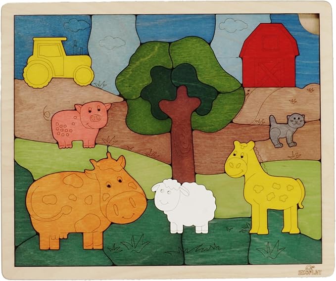 Down on The Farm Wooden Puzzle, 33 Pieces, Endangered Animals, Farm Animals, for Kids Ages 3+