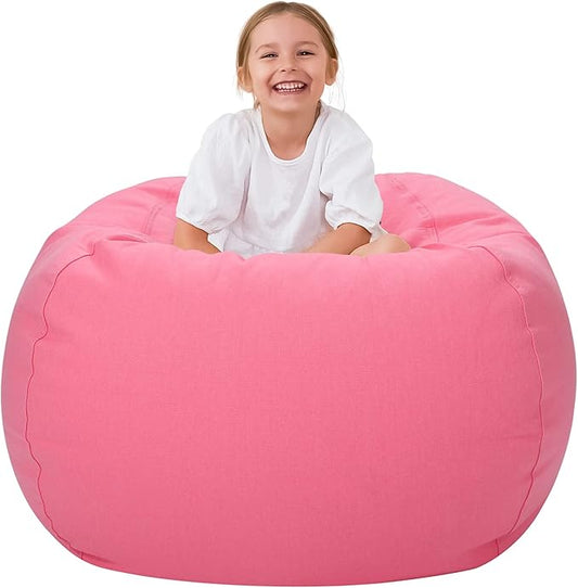Aubliss Stuffed Animal Bean Bag Storage Chair (Solid Pink, X-Large (48''))