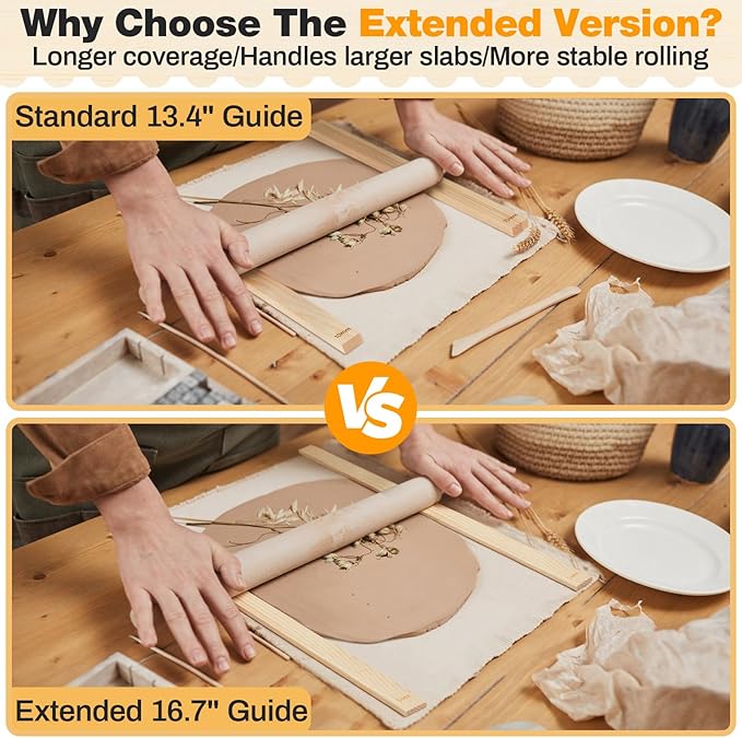 Sasylvia 10 Pcs Pottery Rolling Pin Guides Wood Teaching Rolling Mud Stick Guide Set Polymer Clay Depth Guide Pottery Tools Clay Mudboard Tools (5 Size Lengthen,Wood Color)