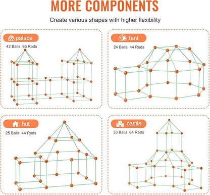 VEVOR Fort Building Kit for Kids, 140PCS Glow in The Dark STEM Building Toys, Educational Gift for 4 5 6 7 8+ Year Old Boys & Girls Indoor Outdoor Play Tent Construction Toys with 96 Rods and 44 Balls